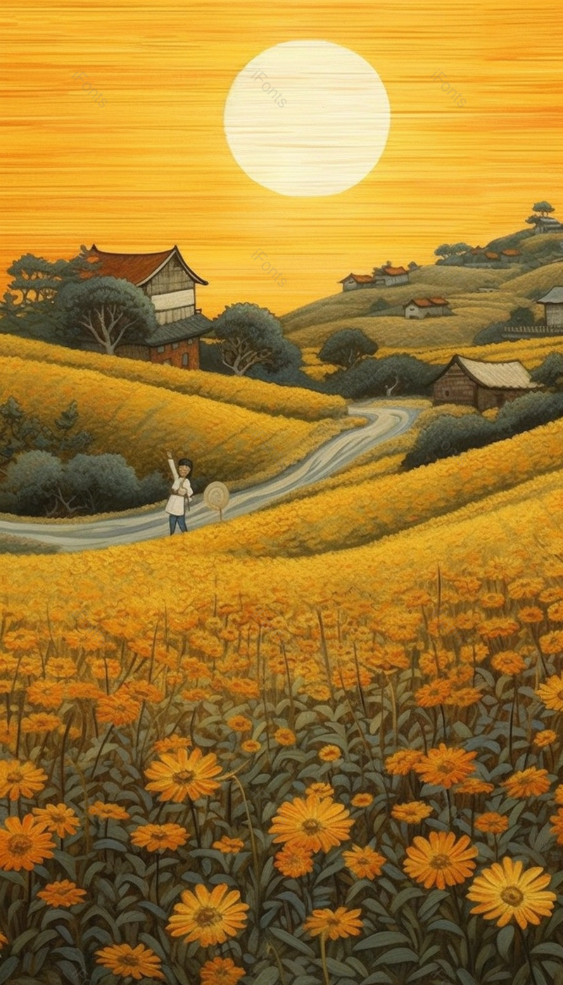 晴朗天气在路边花海拍照插图背景,插画/手绘图,插画/手绘图库,插画/手绘图下载,插画/手绘